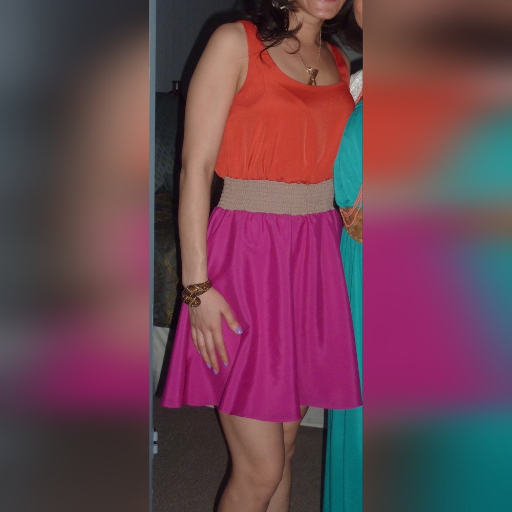 Flowy Dress, Red-Orange and Fuchsia Size S